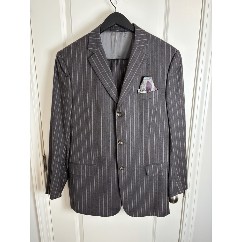 Valentino Boutique Chalk Stripes Peak Lapel Men  2-Pice Suit Jacket/Pants, 54R